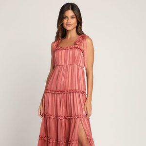 Lulu's Day for Romance Mauve Tie-Strap Tiered Midi Dress